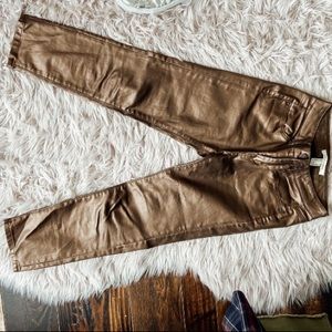 Metallic brown pants.